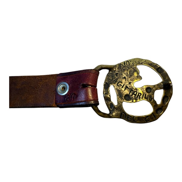 Vintage Western Leather Belt Brass Sagittarius Horse Buckle Boho Cowgirl Size 30 - Picture 5 of 9